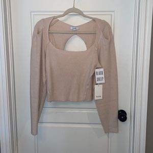 FATE Puff Sleeve Sweater with Back Cut-Out